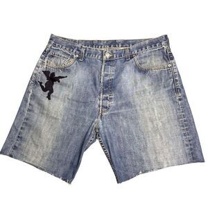 VTG Levi's Cut Off Shorts Men 38 Custom Cherub Angel Denim Distressed Button Fly